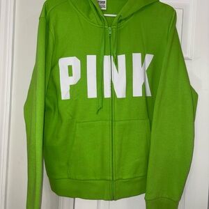 PINK Victoria's Secret Neon Green Zip Hoodie